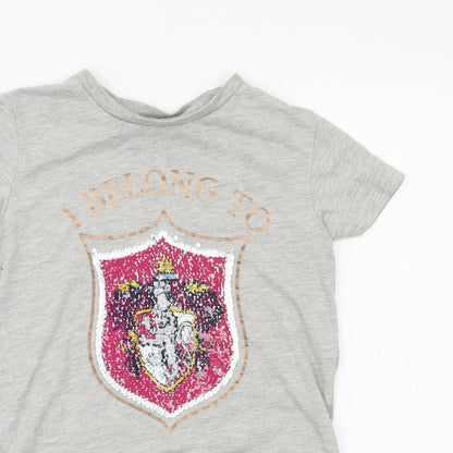 Close-up detail of Primark girls’ grey animal print basic t-shirt, size 10-11, years