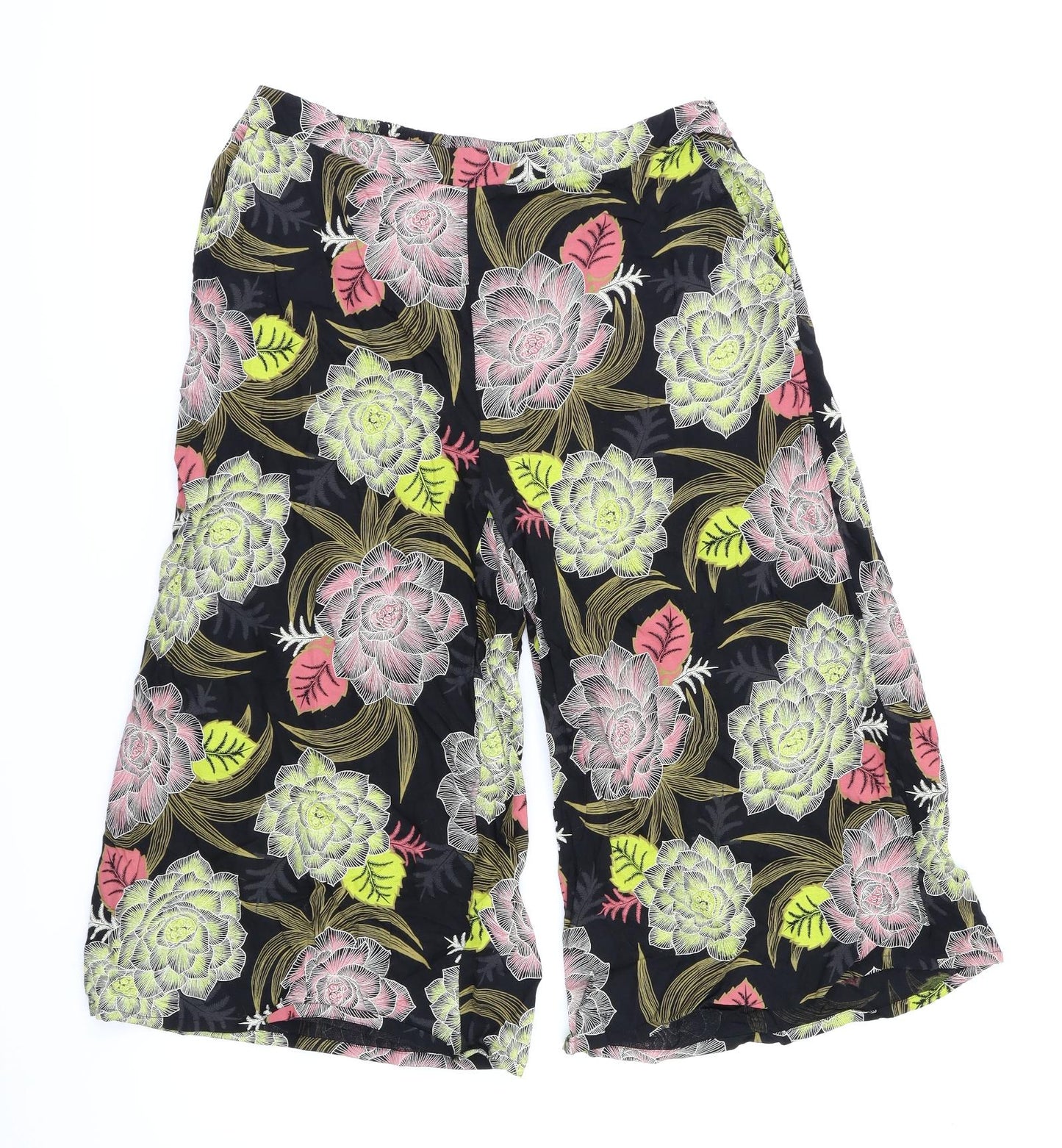Next  Womens Black Floral  Trousers  Size 10 L20 in