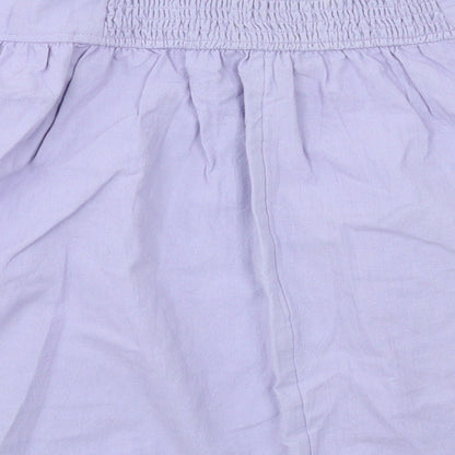 Brand and care label for Three People women’s purple houndstooth flare skirt, size L