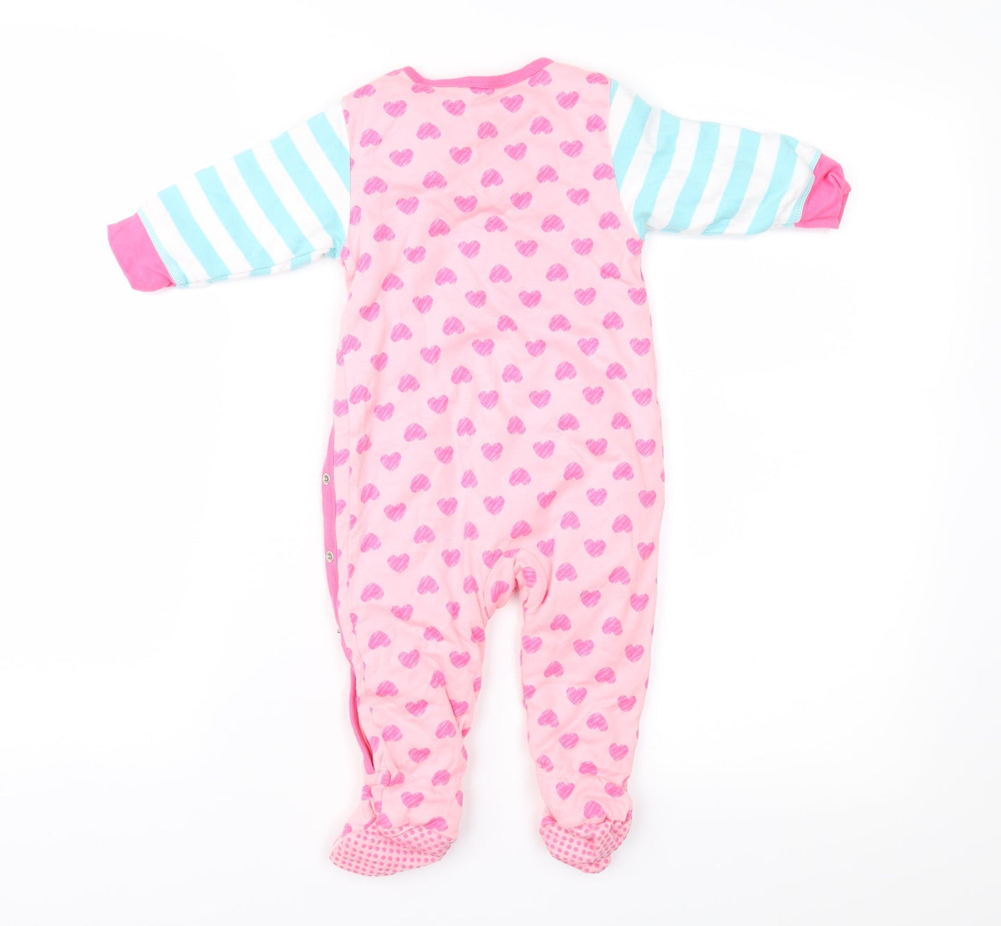Mothercare Girls Pink Striped  Basic Coat Snowsuit Size 6-9 Months