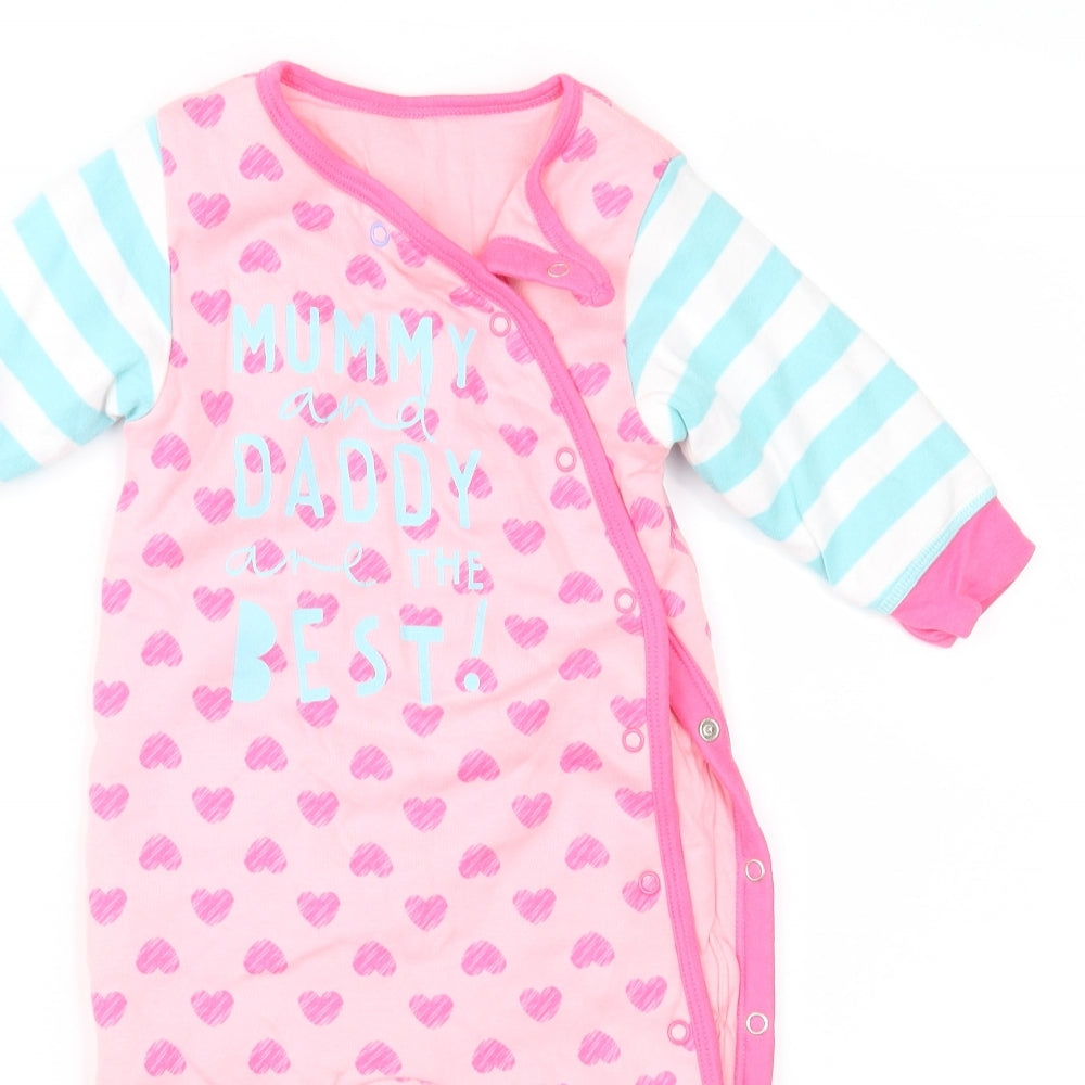 Mothercare Girls Pink Striped  Basic Coat Snowsuit Size 6-9 Months