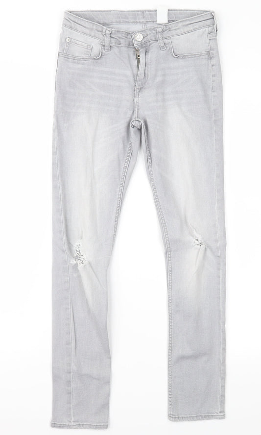 H&M Girls Grey  Denim Skinny Jeans Size 11 Years - Distressed