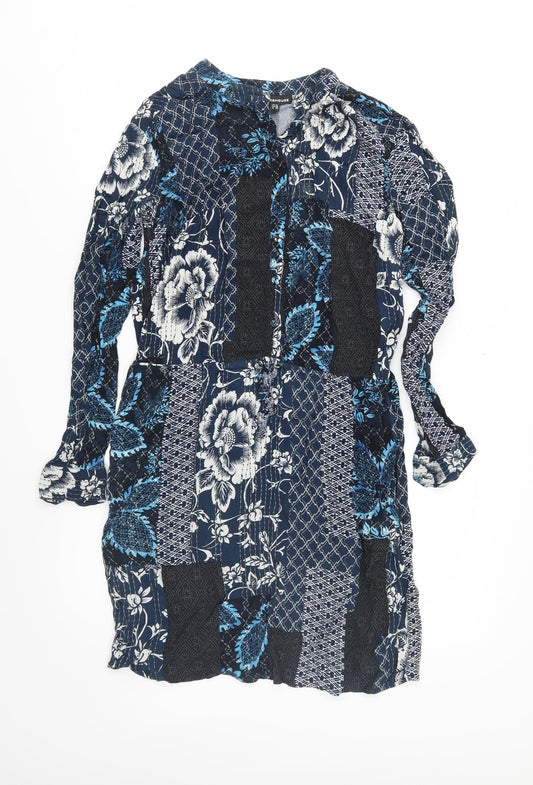 Warehouse Womens Blue Geometric  Fit & Flare  Size 10