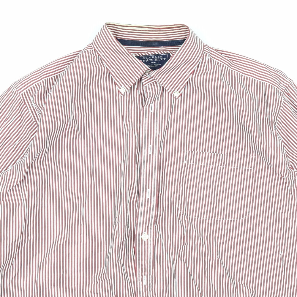 Charles Tyrwhitt Mens Red Striped   Button-Up Size L