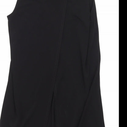 Brand and care label for Miss Selfridge women’s black basic blouse, size UK 8