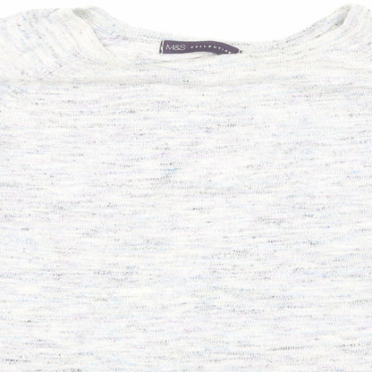 Close-up detail of Marks & Spencer women’s grey basic t-shirt, size UK 14, - open back