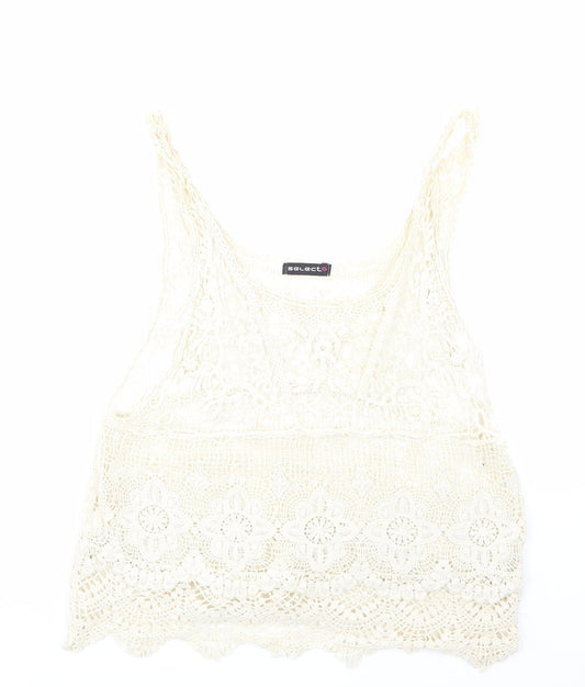 Select Womens Beige Floral Lace Basic T-Shirt Size S