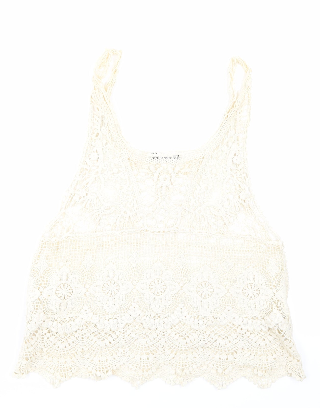 Select Womens Beige Floral Lace Basic T-Shirt Size S