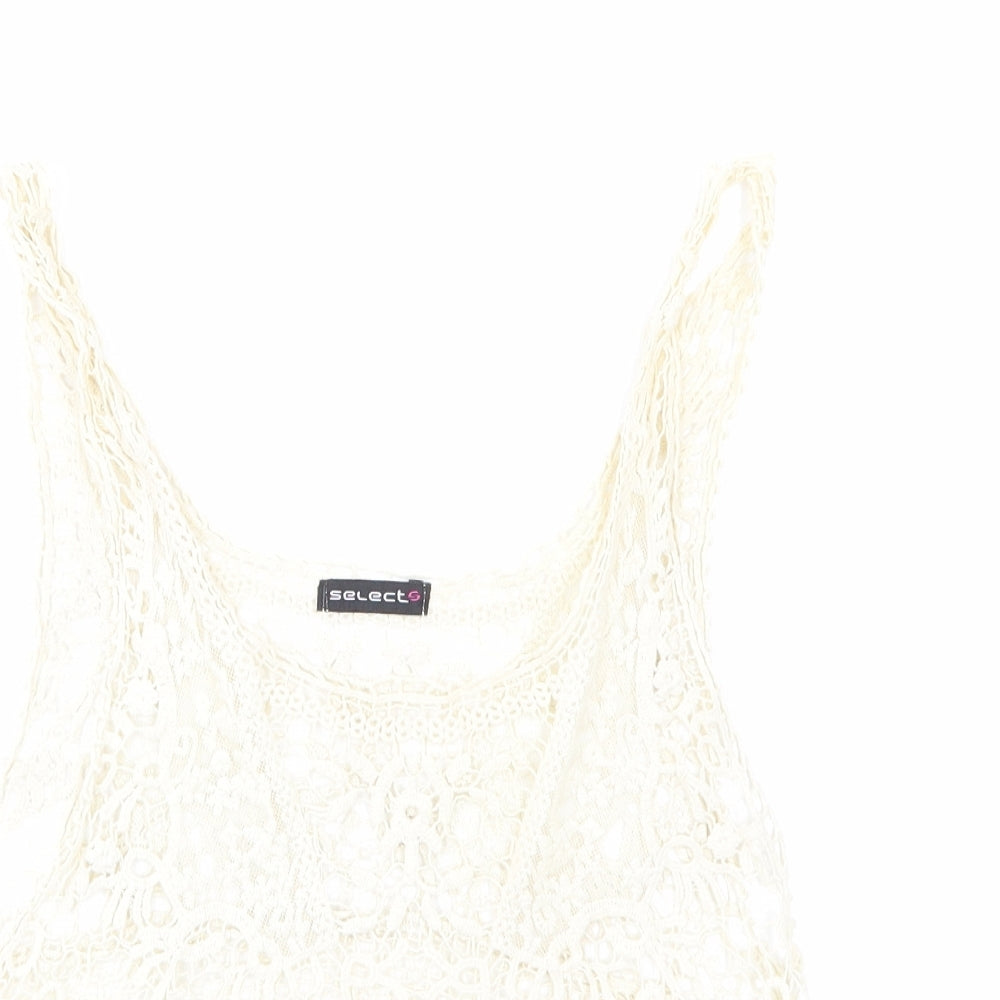 Select Womens Beige Floral Lace Basic T-Shirt Size S