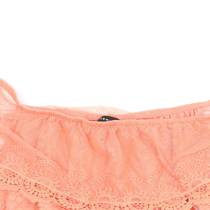 Close-up detail of New Look women’s orange basic blouse, size UK 14