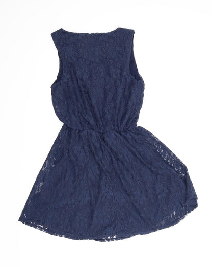 Back view of Atmosphere women’s blue floral a-line, size UK 10
