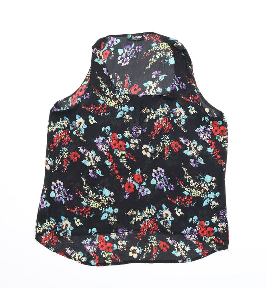 Preloved Femme Womens Black Floral  Basic Blouse Size 14 - Front