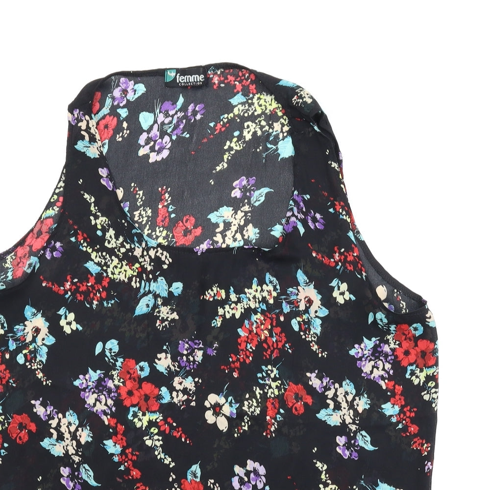 Femme Womens Black Floral  Basic Blouse Size 14
