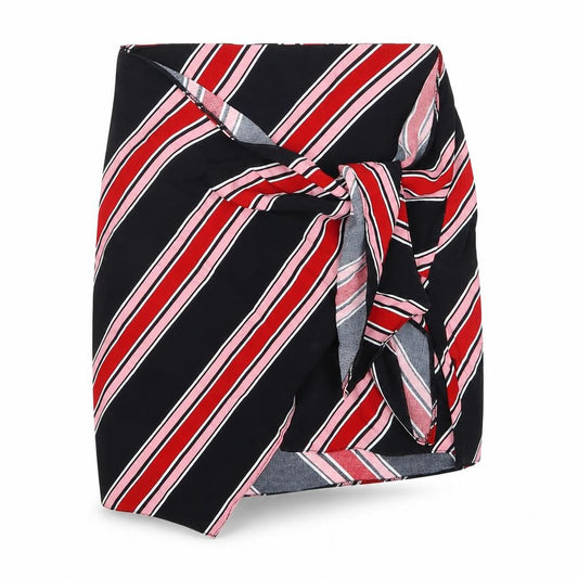 Front view of New Look women’s red striped straight & pencil skirt, size UK 6, - pink