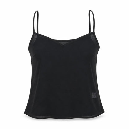 Front view of Preworn women’s black basic tank, size UK 14