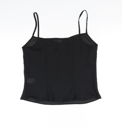 Back view of Preworn women’s black basic tank, size UK 14