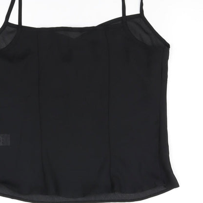Brand and care label for Preworn women’s black basic tank, size UK 14