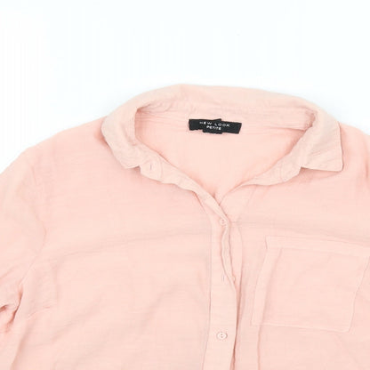 Close-up detail of New Look women’s pink basic button-up, size UK 8