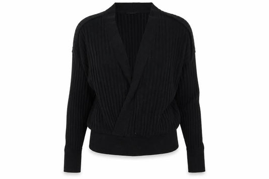 Front view of Miss Selfridge women’s black knit jumper, size UK 6