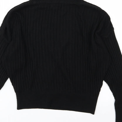 Brand and care label for Miss Selfridge women’s black knit jumper, size UK 6