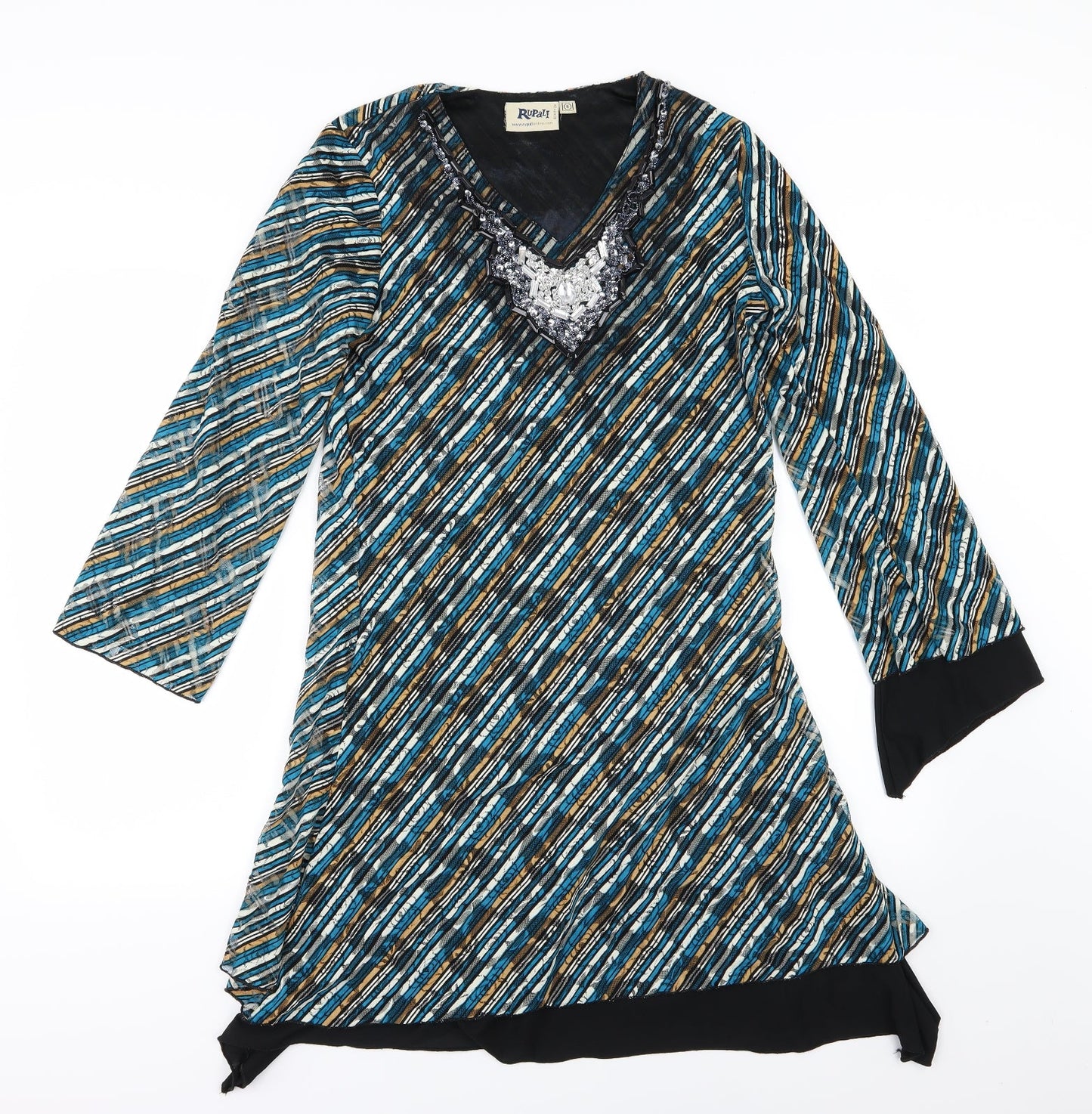 Rupali Womens Multicoloured Striped  A-Line  Size S  - Beaded