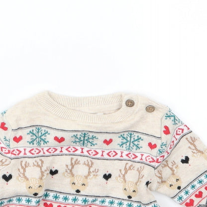 Close-up detail of Very girls’ brown knit jumper, size 0-3, months - winter