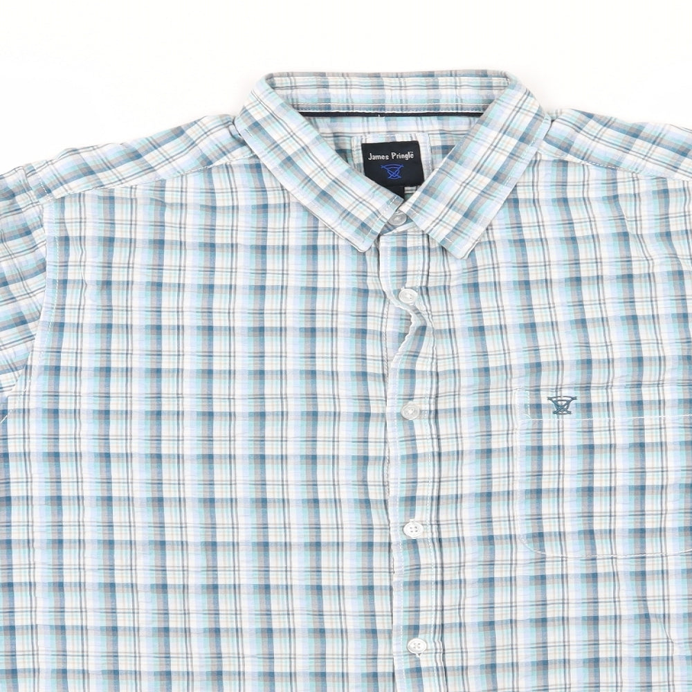 EWM Mens Blue Striped Woven  Button-Up Size XL