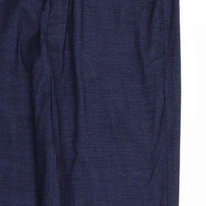 Close-up detail of H&M men’s blue trousers, size 36, in, 31-inch leg