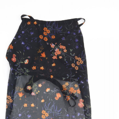 Close-up detail of Missguided women’s black floral basic blouse, size UK 8