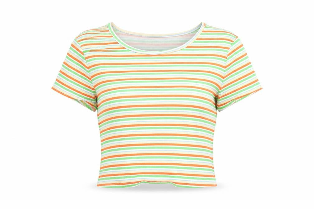 SheIn Womens Green Striped  Basic T-Shirt Size L