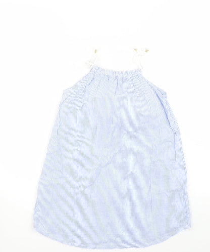 Back view of H&M girls’ blue striped basic blouse, size 7-8, years