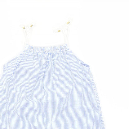 Close-up detail of H&M girls’ blue striped basic blouse, size 7-8, years
