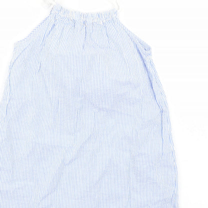 Brand and care label for H&M girls’ blue striped basic blouse, size 7-8, years