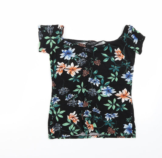 Dorothy Perkins Womens Black Floral  Basic T-Shirt Size 12