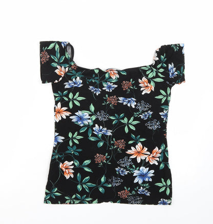 Back view of Dorothy Perkins women’s black floral basic t-shirt, size UK 12