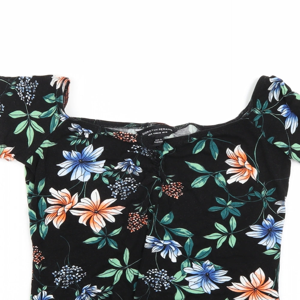 Dorothy Perkins Womens Black Floral  Basic T-Shirt Size 12