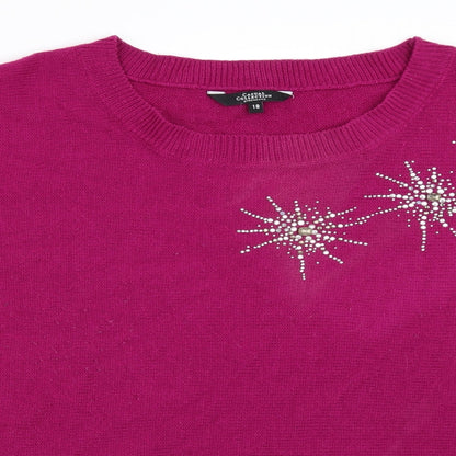 Close-up detail of Debenhams women’s purple jumper, size UK 18