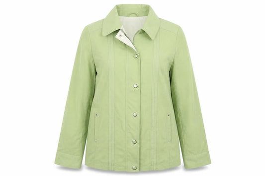 Front view of Isle women’s green jacket coat, size UK 12