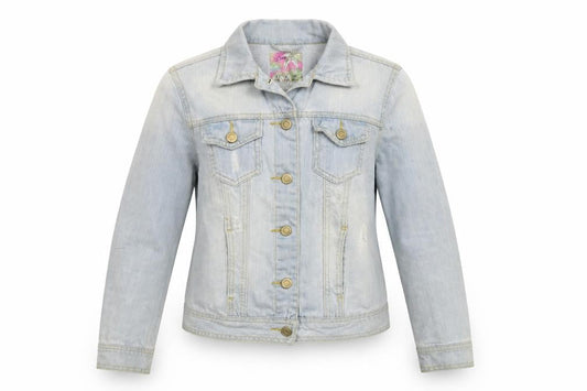 Front view of Denim Co women’s blue denim jacket, size UK 8