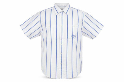 Front view of Wide Boy men’s white striped button-up, size M