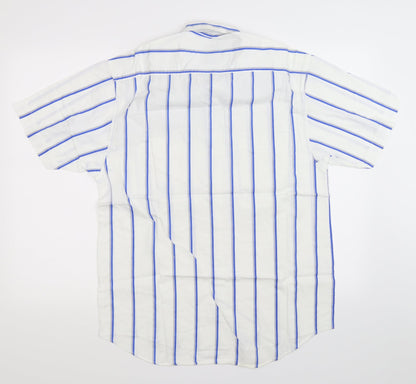 Back view of Wide Boy men’s white striped button-up, size M