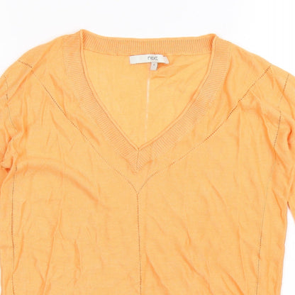 Close-up detail of Next women’s orange knit jumper, size UK 6