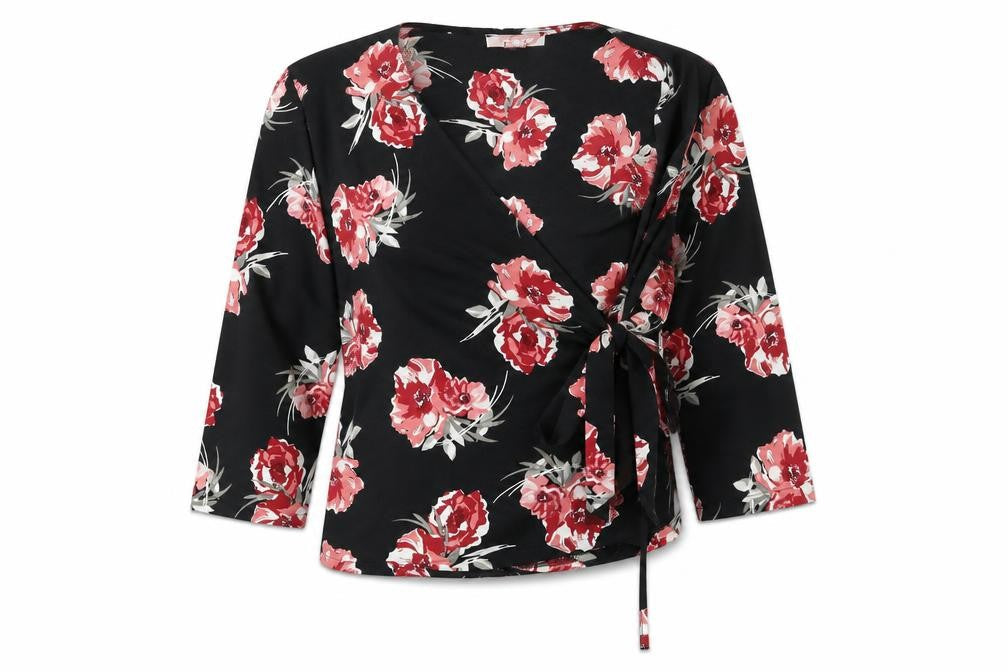 Primark Womens Black Floral  Wrap Blouse Size 8