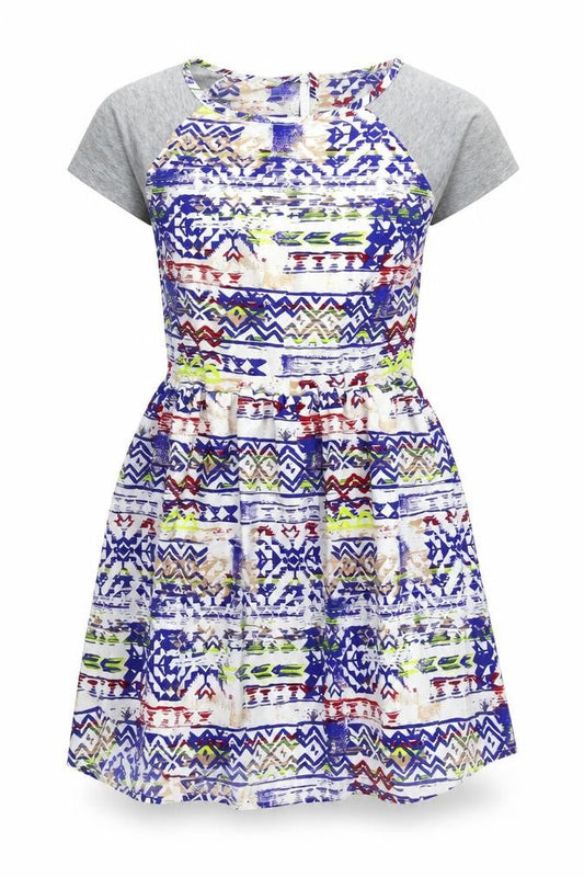 Front view of Atmosphere women’s multicoloured geometric fit & flare, size UK 8