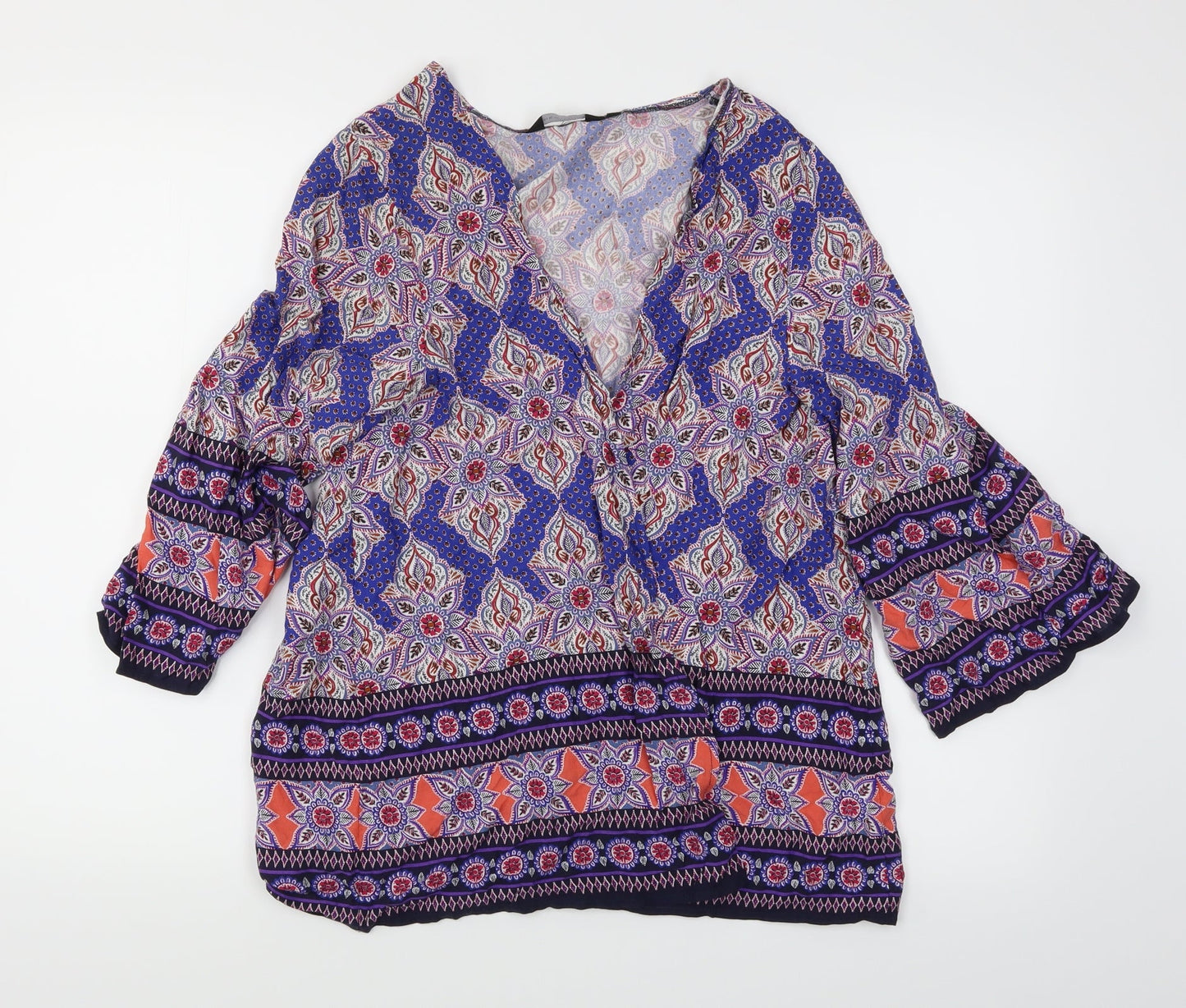 New Look Womens Multicoloured Geometric  Wrap Blouse Size 8