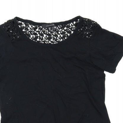 Close-up detail of Atmosphere women’s black basic t-shirt, size UK 6