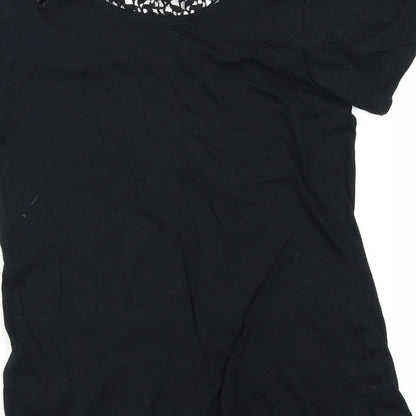 Brand and care label for Atmosphere women’s black basic t-shirt, size UK 6