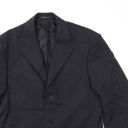 Close-up detail of Patrick Bernard men’s black jacket suit jacket, size 38