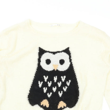 Close-up detail of LFT women’s white jumper, size M, - owl