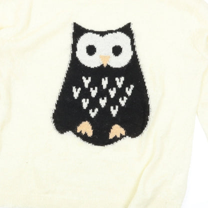 Brand and care label for LFT women’s white jumper, size M, - owl